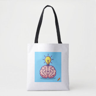 "Bright Ideas Tote Bag: Cartoon Brain and Lightbul