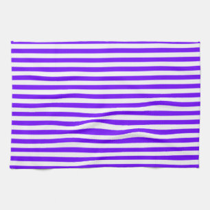 Bright Indigo, Violet, Purple & White Stripes Tea Towel
