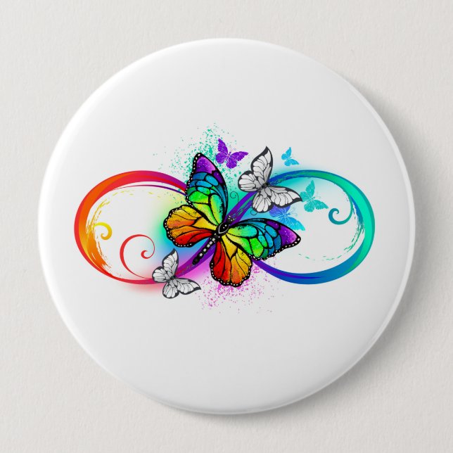 Bright infinity with rainbow butterfly 10 cm round badge (Front)