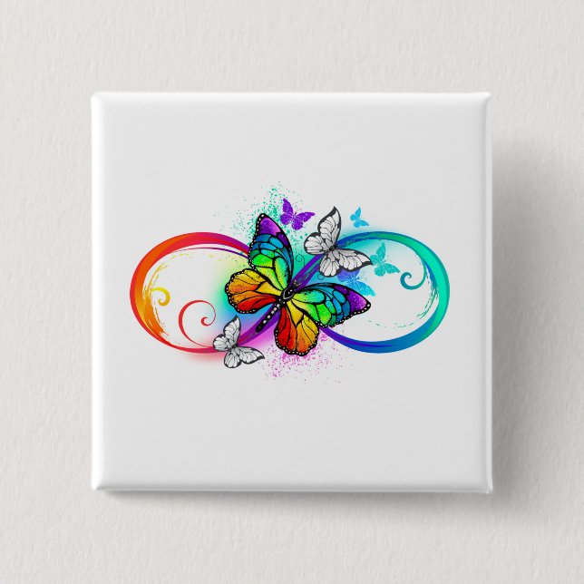 Bright infinity with rainbow butterfly 15 cm square badge (Front)