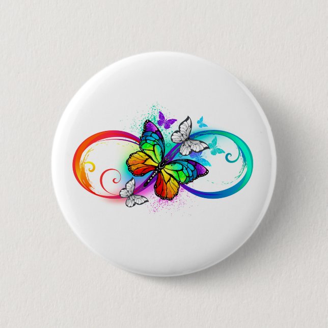 Bright infinity with rainbow butterfly 6 cm round badge (Front)