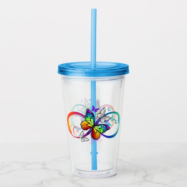 Bright infinity with rainbow butterfly acrylic tumbler (Front)