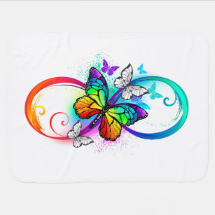 Bright infinity with rainbow butterfly baby blanket