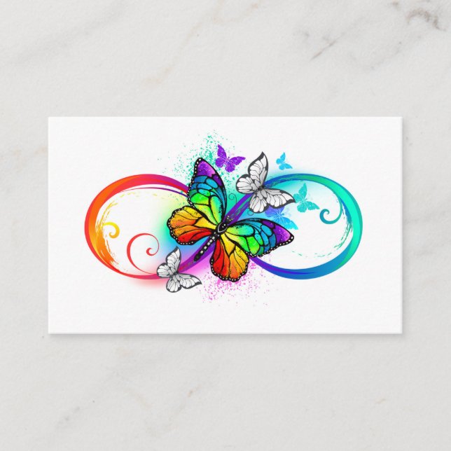 Bright infinity with rainbow butterfly business card (Front)