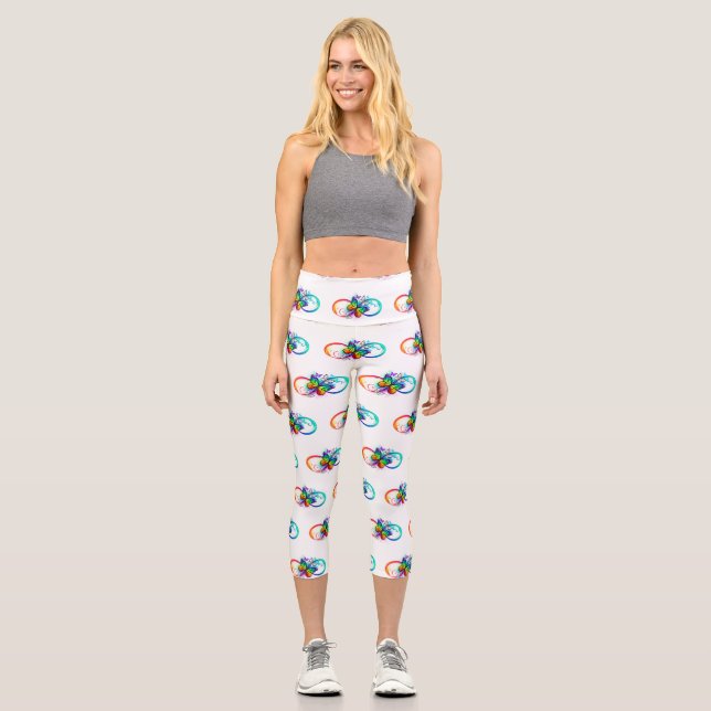 Bright infinity with rainbow butterfly capri leggings (Front)