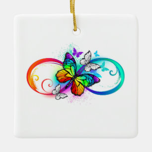 Bright infinity with rainbow butterfly ceramic ornament