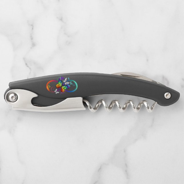Bright infinity with rainbow butterfly corkscrew (Front)