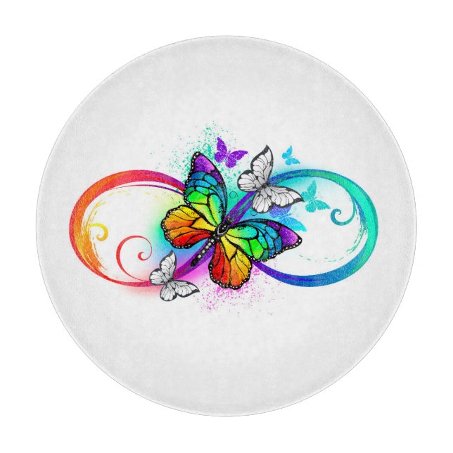 Bright infinity with rainbow butterfly  cutting board (Front)