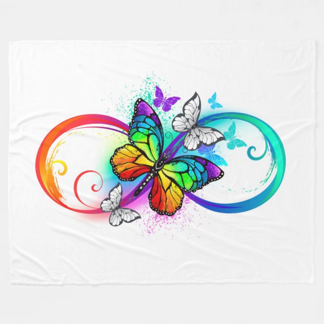Bright infinity with rainbow butterfly fleece blanket (Front (Horizontal))