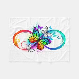 Bright infinity with rainbow butterfly fleece blanket
