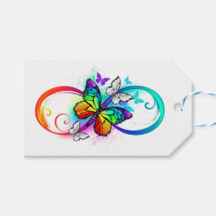 Bright infinity with rainbow butterfly gift tags