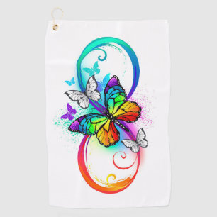 Bright infinity with rainbow butterfly golf towel