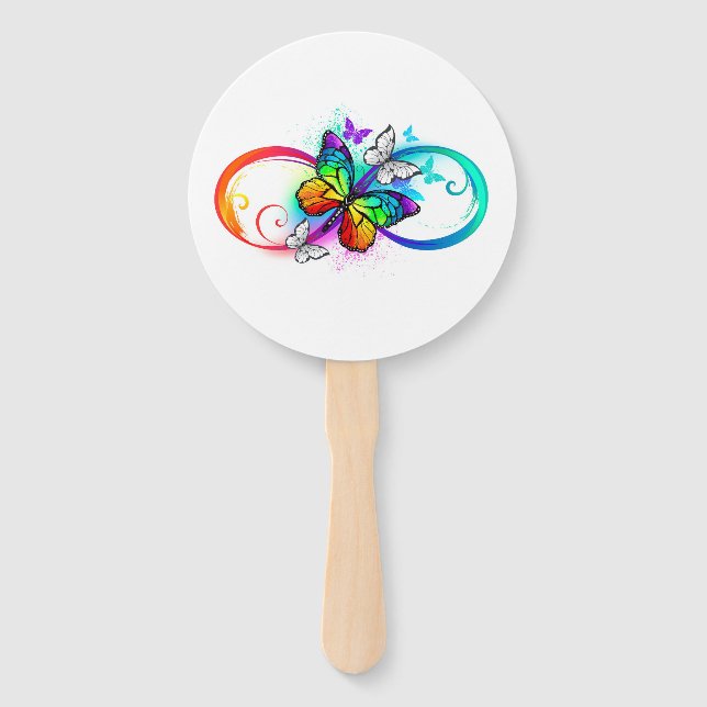 Bright infinity with rainbow butterfly hand fan (Front)