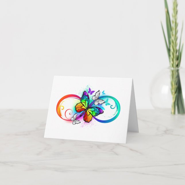 Bright infinity with rainbow butterfly holiday card (Front)