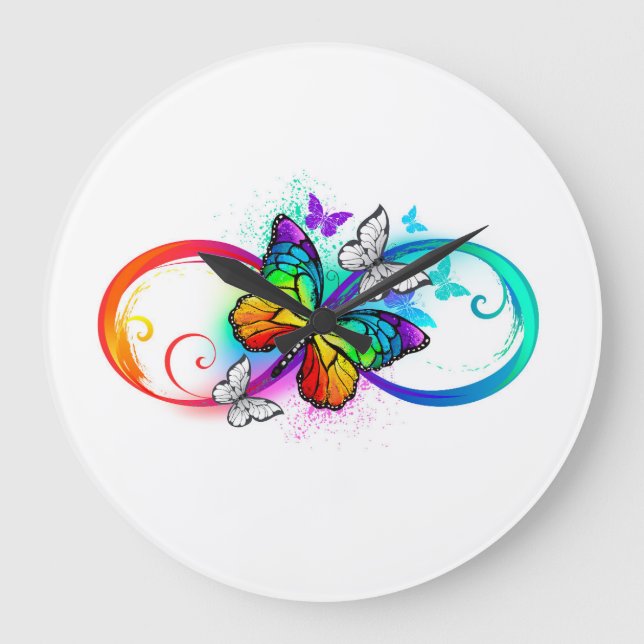 Bright infinity with rainbow butterfly large clock (Front)
