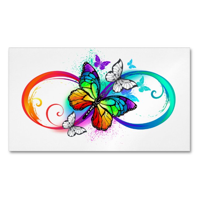 Bright infinity with rainbow butterfly magnetic business card (Front)
