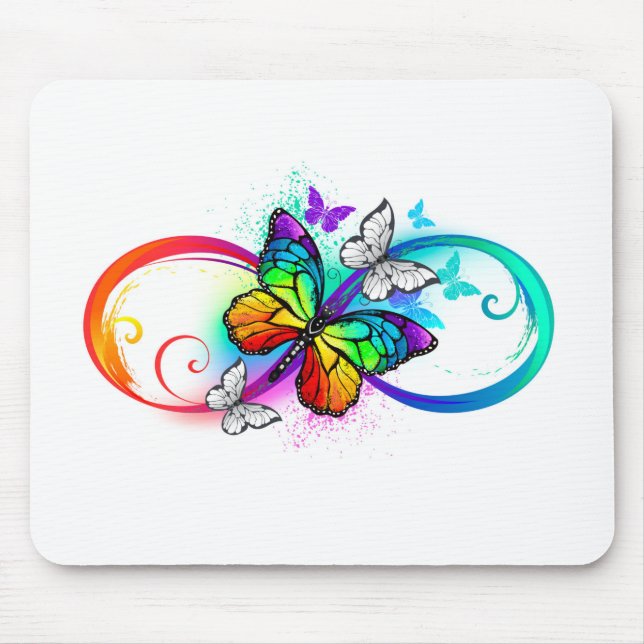 Bright infinity with rainbow butterfly mouse pad (Front)