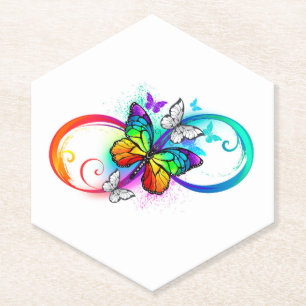 Bright infinity with rainbow butterfly  paper coaster