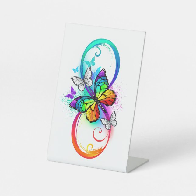 Bright infinity with rainbow butterfly pedestal sign (Front)