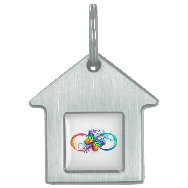 Bright infinity with rainbow butterfly pet ID tag (Front)