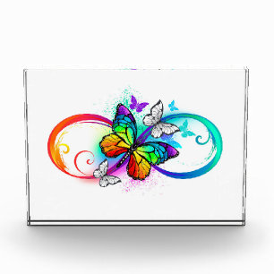 Bright infinity with rainbow butterfly photo block
