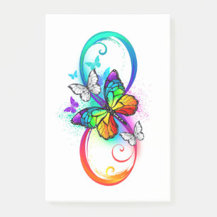 Bright infinity with rainbow butterfly post-it notes