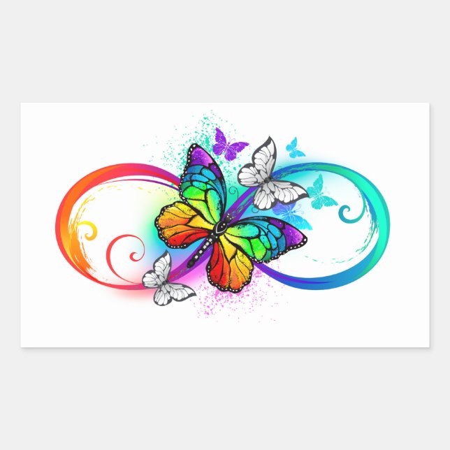 Bright infinity with rainbow butterfly rectangular sticker (Front)