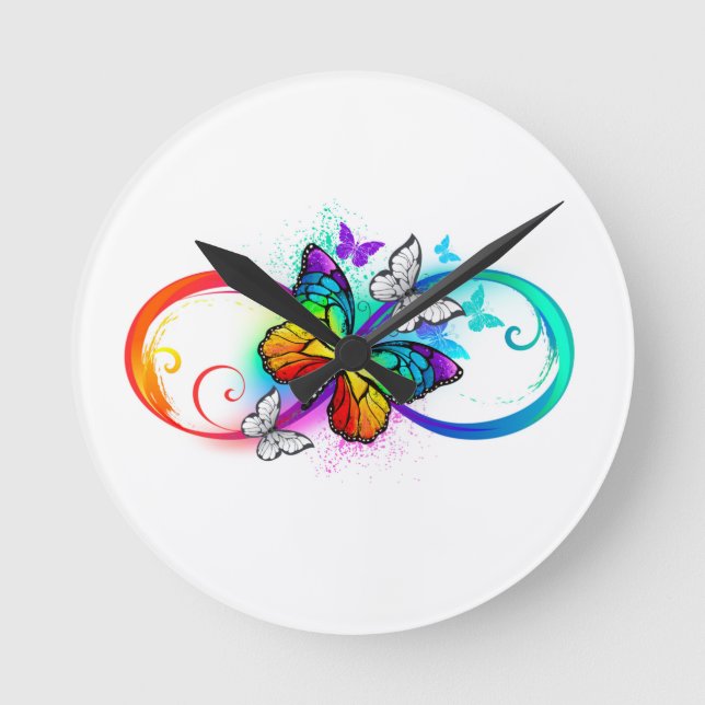 Bright infinity with rainbow butterfly round clock (Front)