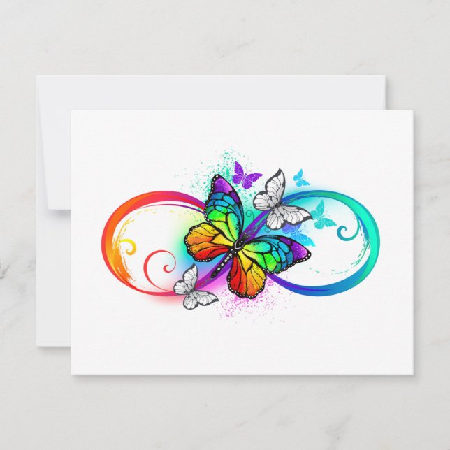 Bright infinity with rainbow butterfly RSVP card (Front)