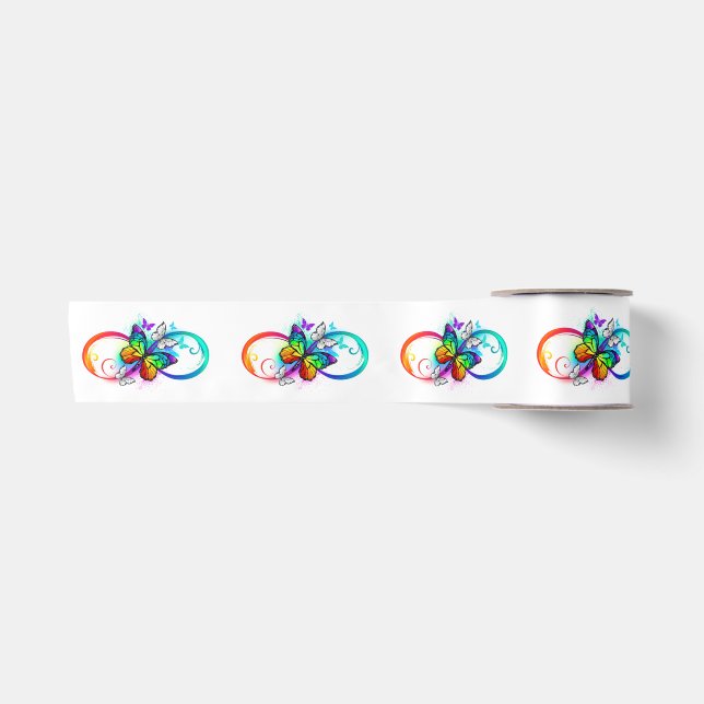 Bright infinity with rainbow butterfly satin ribbon (Front)