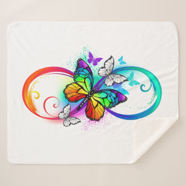 Bright infinity with rainbow butterfly sherpa blanket (Front (Horizontal))