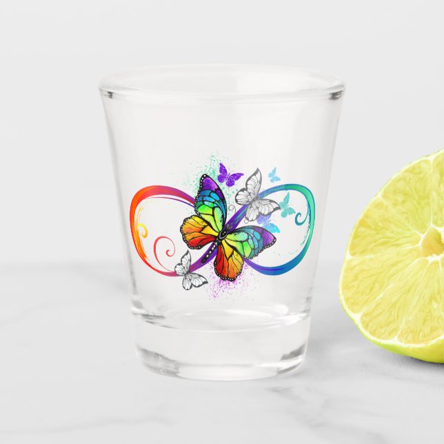 Bright infinity with rainbow butterfly shot glass (Front)