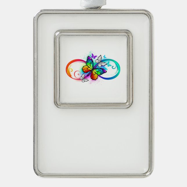 Bright infinity with rainbow butterfly silver plated framed ornament (Front)
