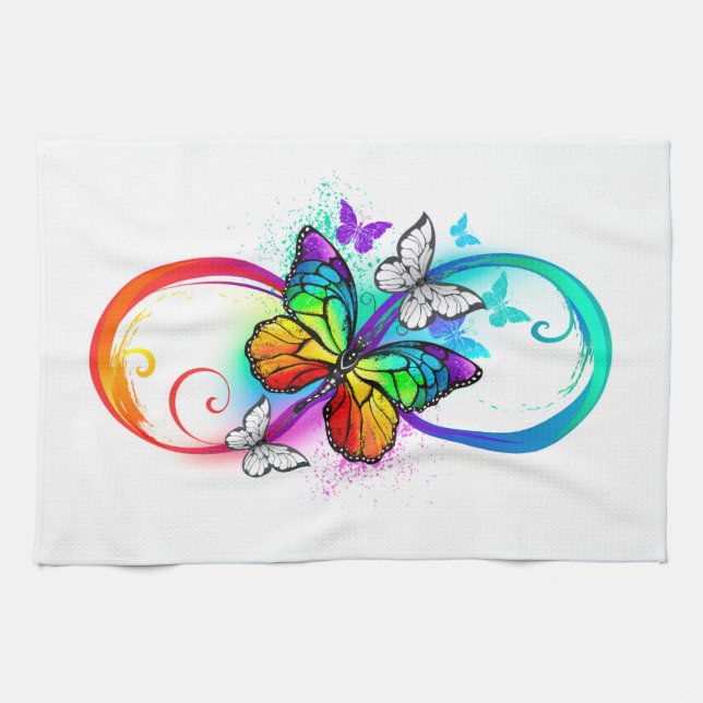 Bright infinity with rainbow butterfly tea towel (Horizontal)