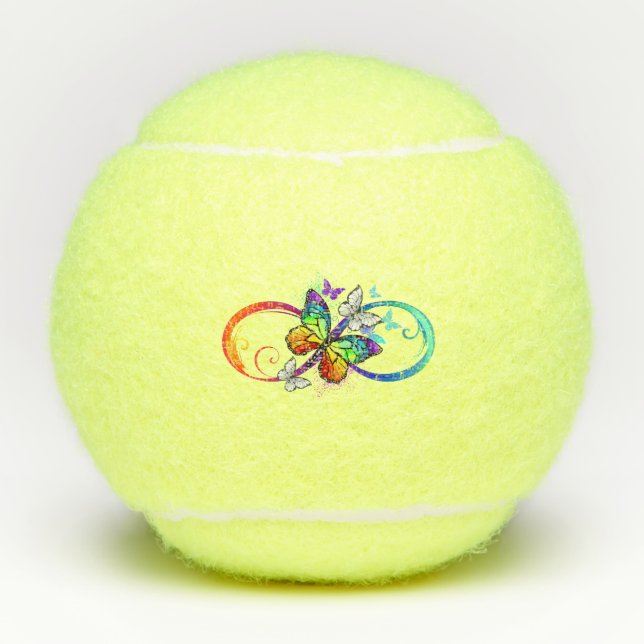 Bright infinity with rainbow butterfly tennis balls (Front)