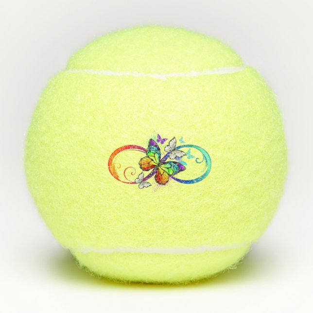 Bright infinity with rainbow butterfly tennis balls (Front)