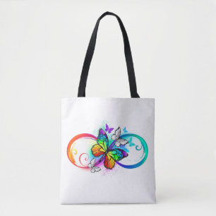 Bright infinity with rainbow butterfly tote bag
