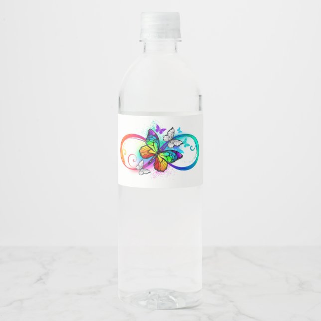 Bright infinity with rainbow butterfly water bottle label (Front)