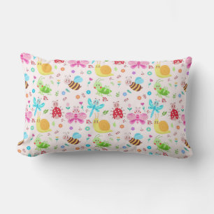 Bright Insects and Flowers for Children's Design Lumbar Cushion