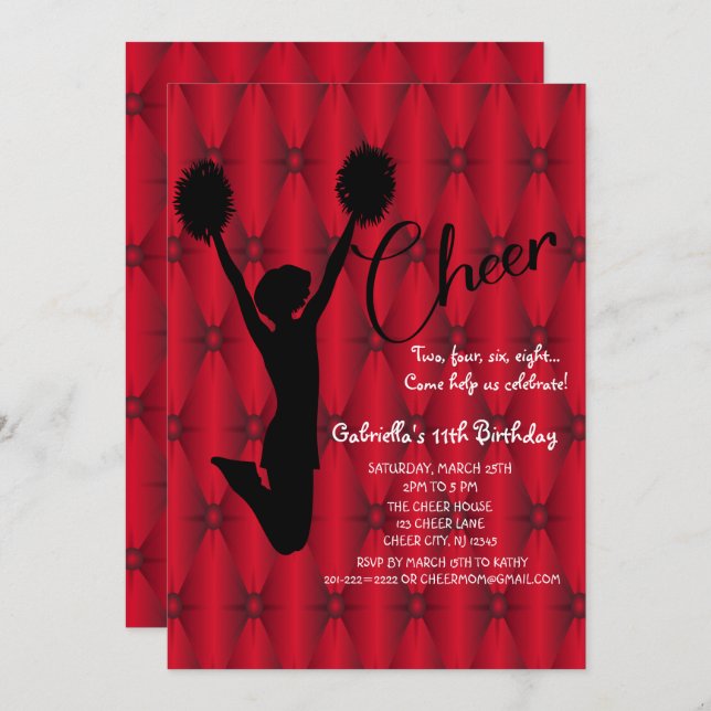 Bright  Iridescent Silouhette Cheerleader Birthday Invitation (Front/Back)