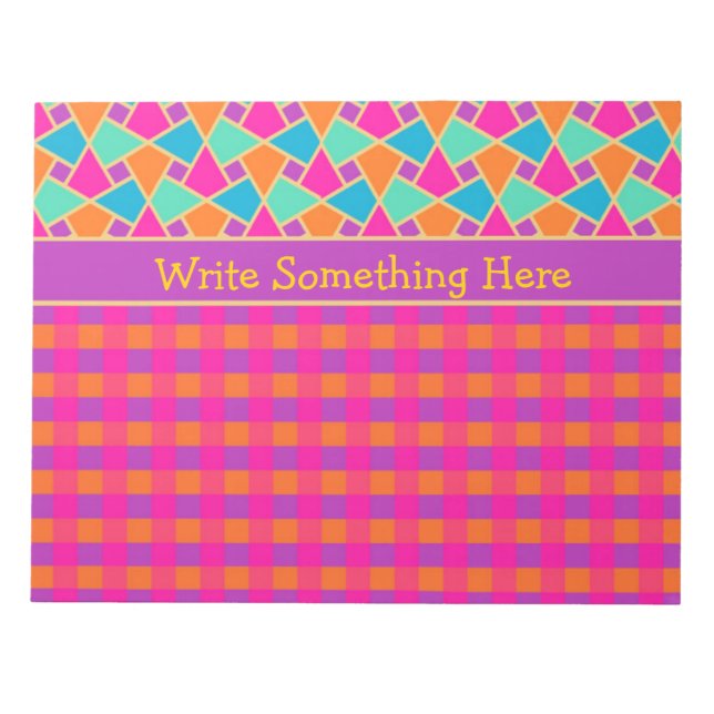 Bright Islamic Pattern and Checks Notepad, Jotter Notepad (Front)