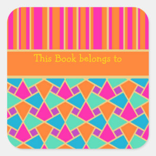 Bright Islamic Pattern and Stripes: Bookplates Square Sticker