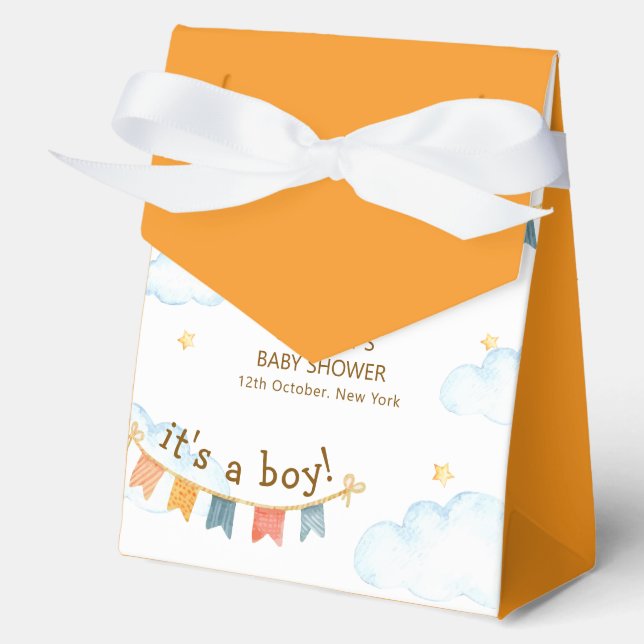 Bright It's A Boy Bear Airplane Sky Baby Shower  Favour Box (Front)