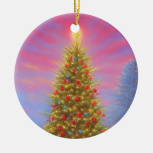 Bright, joyful Christmas morning design Ceramic Tree Decoration