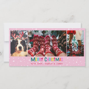 Bright & Joyful Merry Christmas 3 Photo Collage Holiday Card
