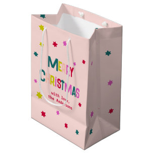 Bright & Joyful Merry Christmas Personalised Pink Medium Gift Bag