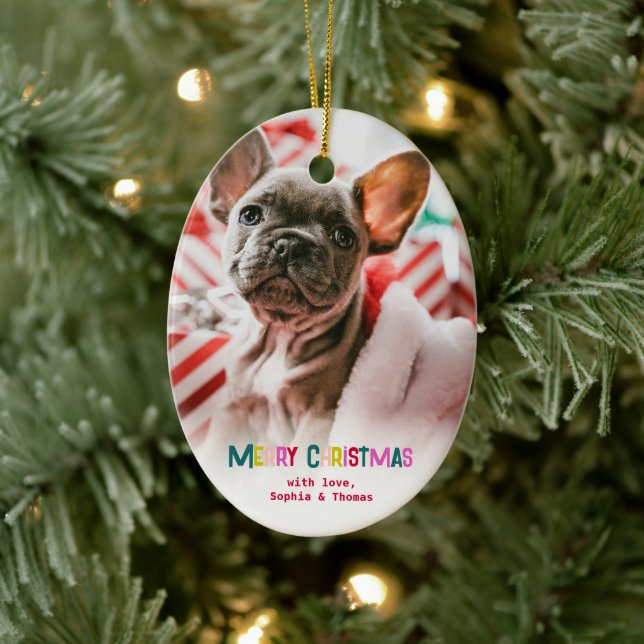 Bright & Joyful Merry Christmas Photo  Ceramic Tree Decoration (Tree)