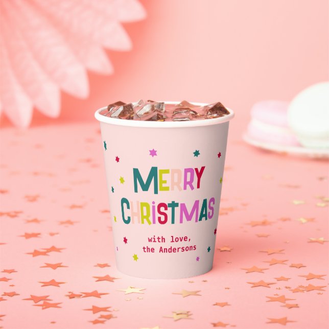Bright & Joyful Modern Merry Christmas Blush Pink Paper Cups (Insitu)