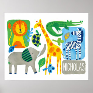 Bright Jungle Kids Customizable Wall Art print