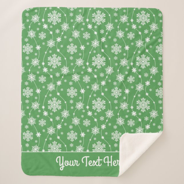 Bright Kelly Green Winter White Snowflake Pattern Sherpa Blanket (Front)